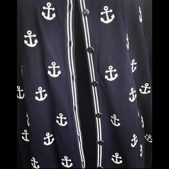 Talbots Navy Blue and White Anchor Cardigan - Picture 4 of 9